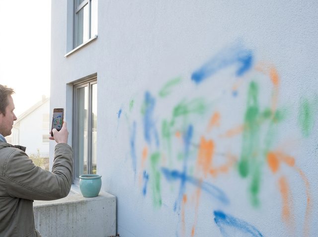 Mann fotografiert ein Graffiti an einer Hauswand