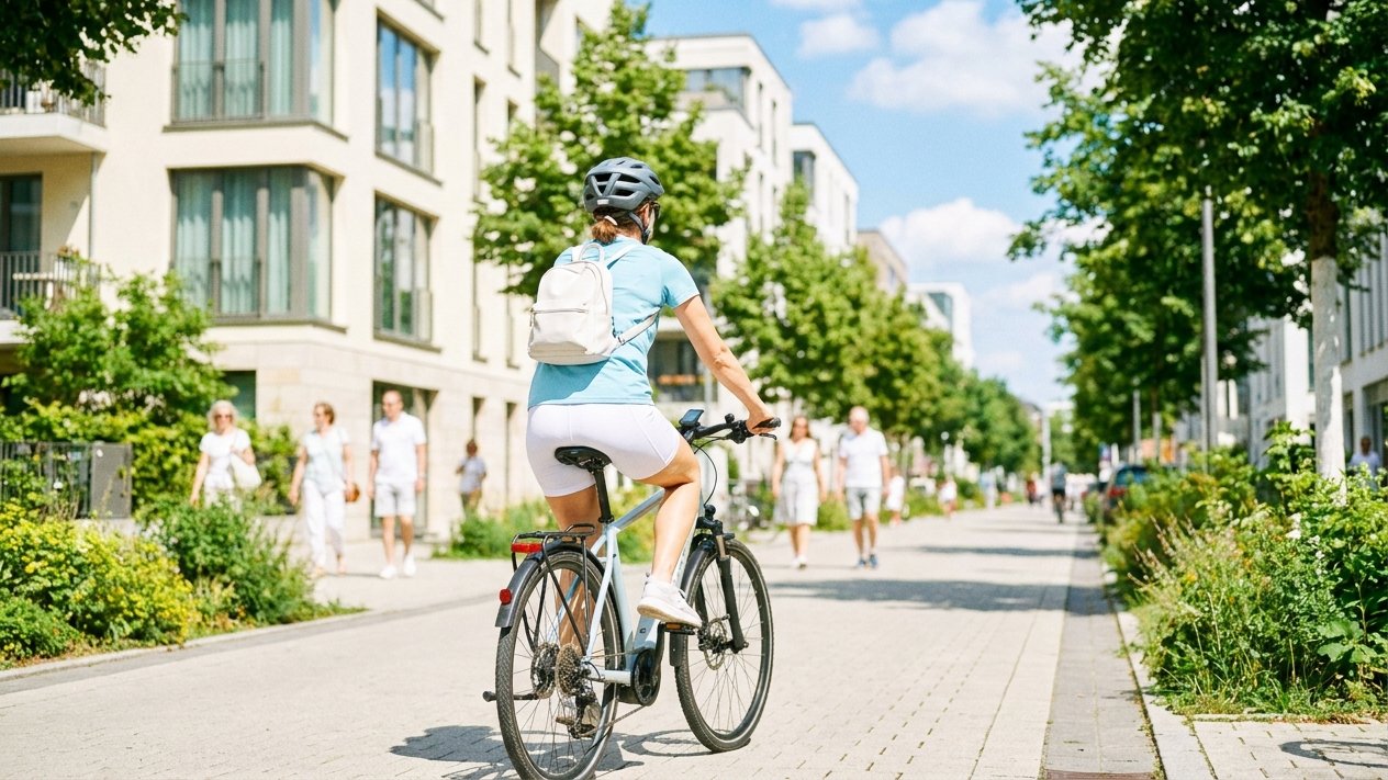 Aktive Alltagssituation beim Radfahren in der Stadt